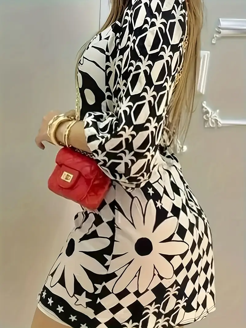 black and white geometric bodycon dress Plus Size Womens Geometric Print Bodycon Dress Ladies Evening Party Midi Dresses