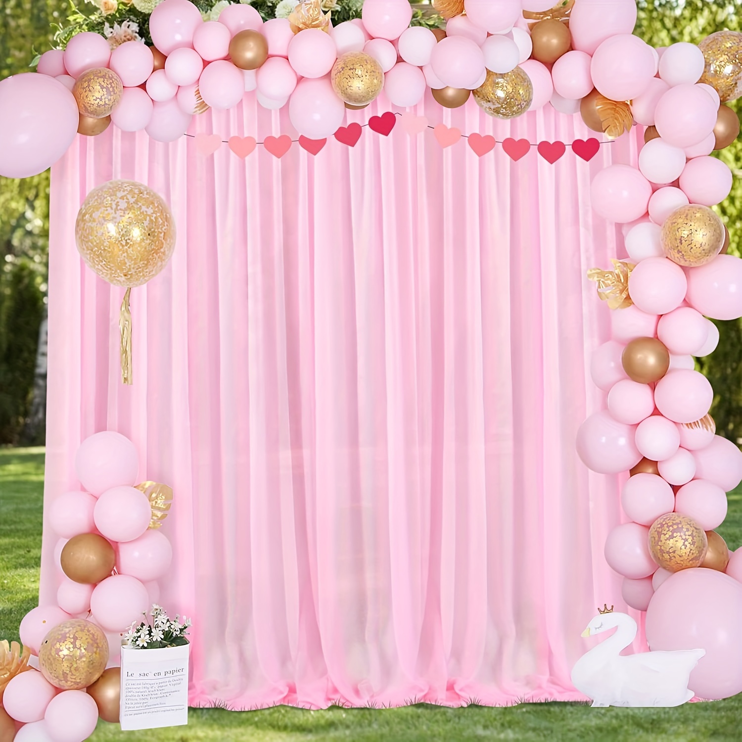 

6 Panels 5ft X 8ft Backdrop Curtain For Parties Pink Chiffon Sheer Fabric Drape Wedding Arch Backdrop For Birthday Party Photo Baby Shower 30ft X 8ft