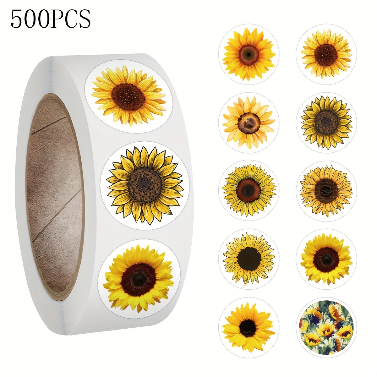500pcs Sunflower Stickers Roll Vinyl Stickers For Journaling Laptop Bumper Skateboard Water Bottles Computer Phone Cartoon Anime