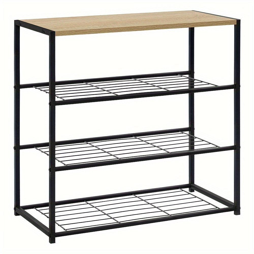 Image of 1pcs Shoe Bench Shoe Rack With Seat Bathroom Shelf Shoe Storage Shoe Chest Of Drawers Shoe Stand Organizer Bench With 3 Shelves For 9 Pairs Of Shoes Wood Metal