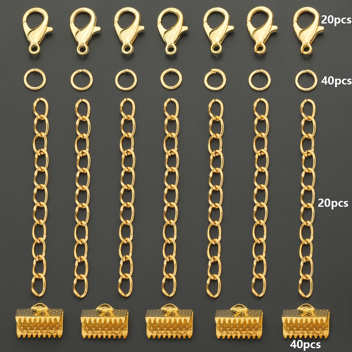 TEMU 120pcs Golden Jewelry Clasp Set, Including 20pcs Lobster Clasps, 20pcs Lobster Clasps, 40pcs Jacket Clasps And 40pcs Jump Rings, Suitable For