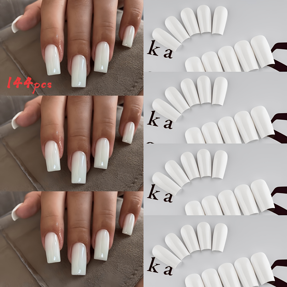 Image of 144pcs Square Press On Nails Suitable For Women - Glossy Full Cover Medium Length Acrylic False Nails, Reusable Pre-made Nail Tips With Spray-coated Solid Color For Daily Wear, Parties, Weddings &