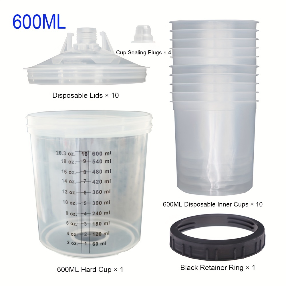 10pcs Bulk Spray Gun Paint Spray Gun Mixing Cups, 600ml Disposable Measuring Cup With Scale, H/
