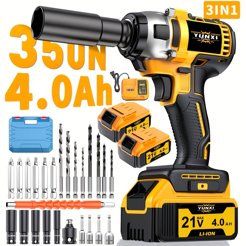Cordless Impact Wrench Set with Lithium-Ion Battery, Charger, and Accessories for Home and Automotive Repair