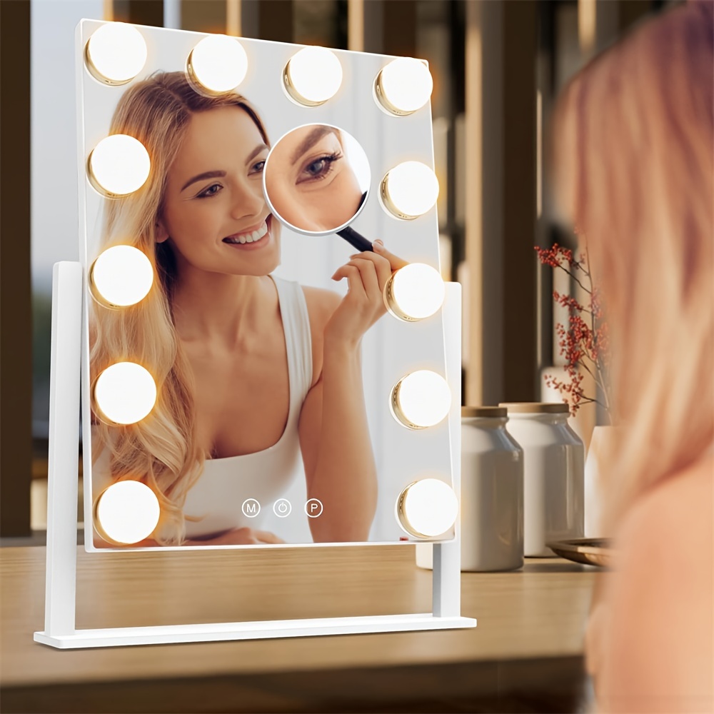 

Lighted Makeup Mirror, Vanity Mirror With Lights, Vanity Mirror With 12 Dimmable Bulbs Lights, 3 Lighting Modes, Detachable 5x Magnification Mirror, Smart Touch Control, 360°rotation