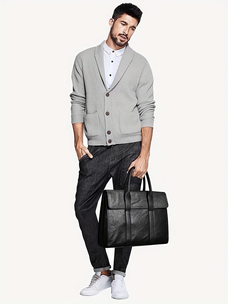 Black Leather Office Bag Front View