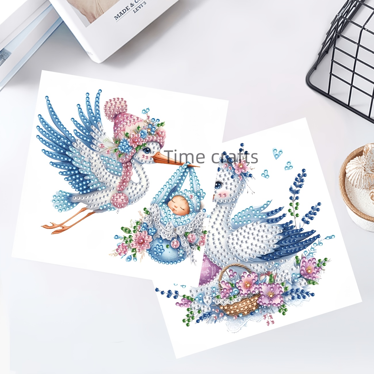 TEMU 6pcs Diamond Painting Greeting Card Set, Color Scheme Interpreting Bird Theme, Round And Irregular Diamonds , Enriching Picture Layers. For