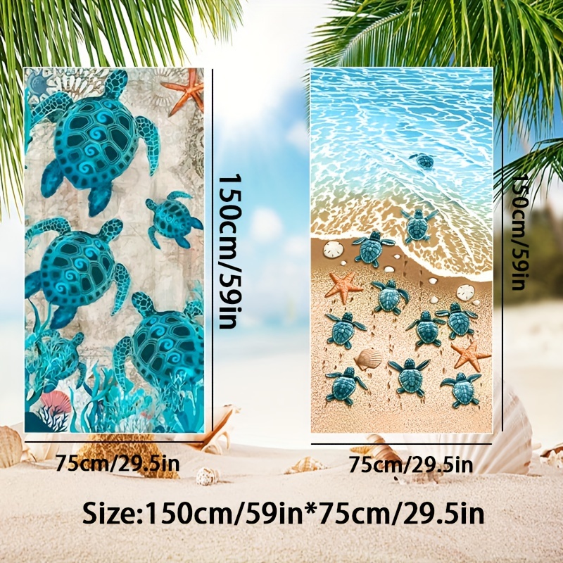 Oversized Microfiber Beach Towels Set With Cute Turtle And Star Print_voghion.com