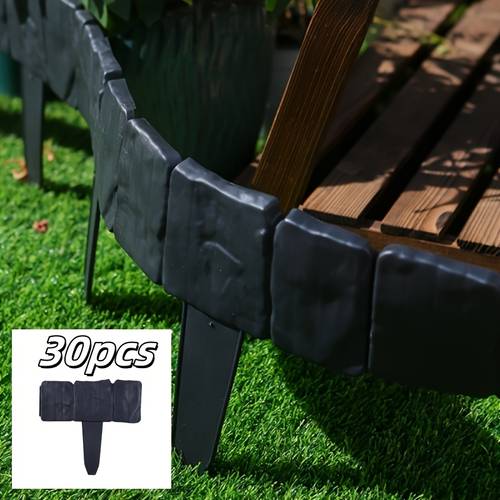 30pcs plastic garden fence interlocking stone effect mini fence for flower beds lawns durable weather resistant outdoor decoration decorative garden fence lawn tool stoneeffect design