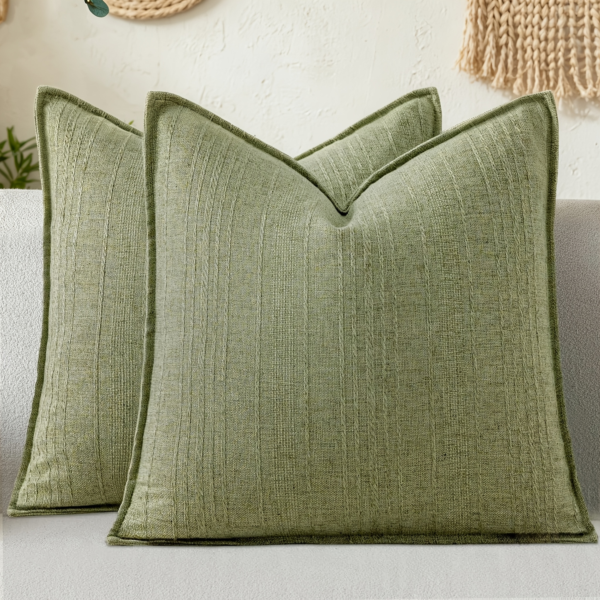TEMU Lot de 2 housses de coussin décoratives à texture rayée et tendance, en lin de style bohème , adaptées pour canapé, salon, chambre, chaise,