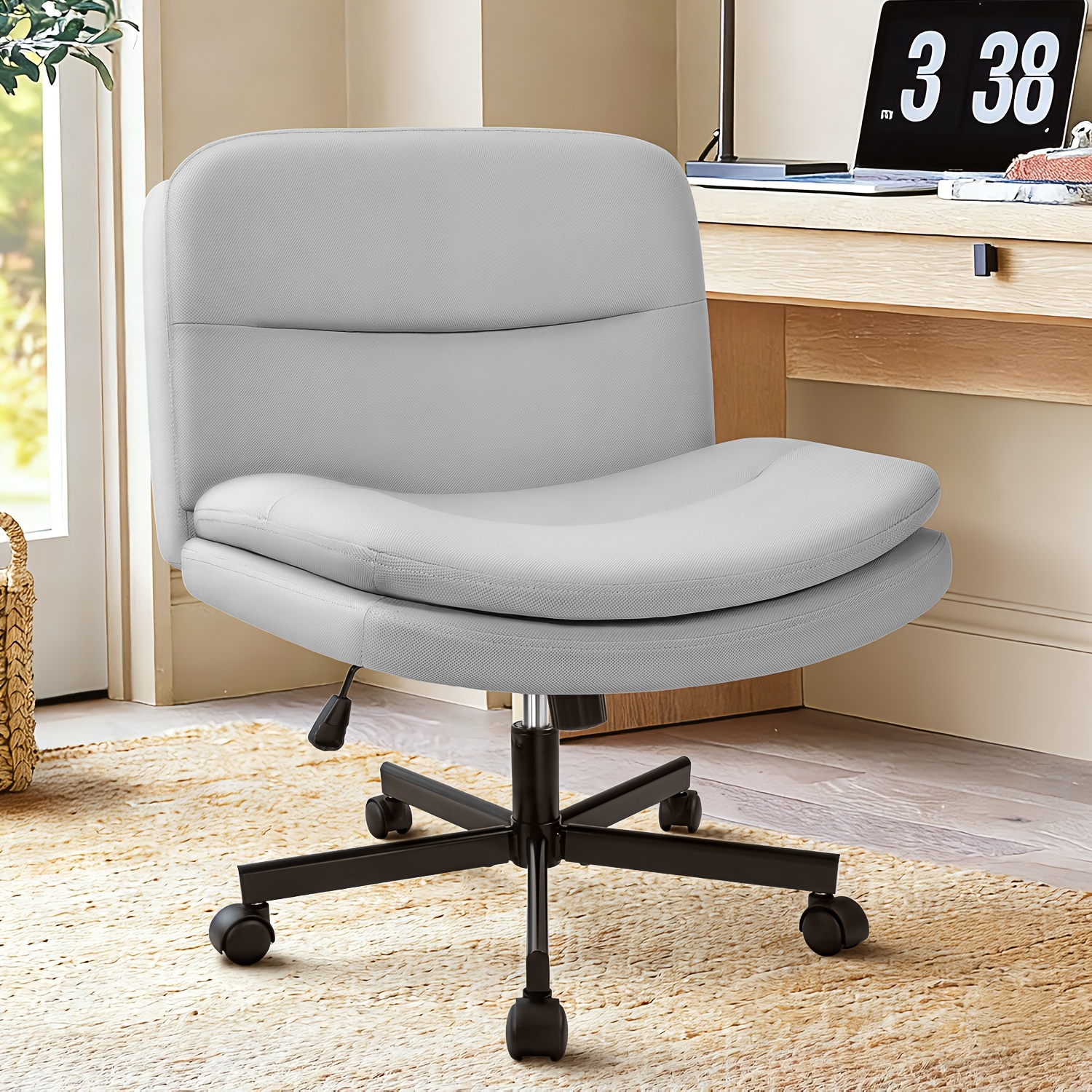 Chair For The Office Without , Fabric Chair With Wheels, Adjustable Height, Ideal For Home, Workplace, Or Bedroom, Can Hold Up To 125 Kg
