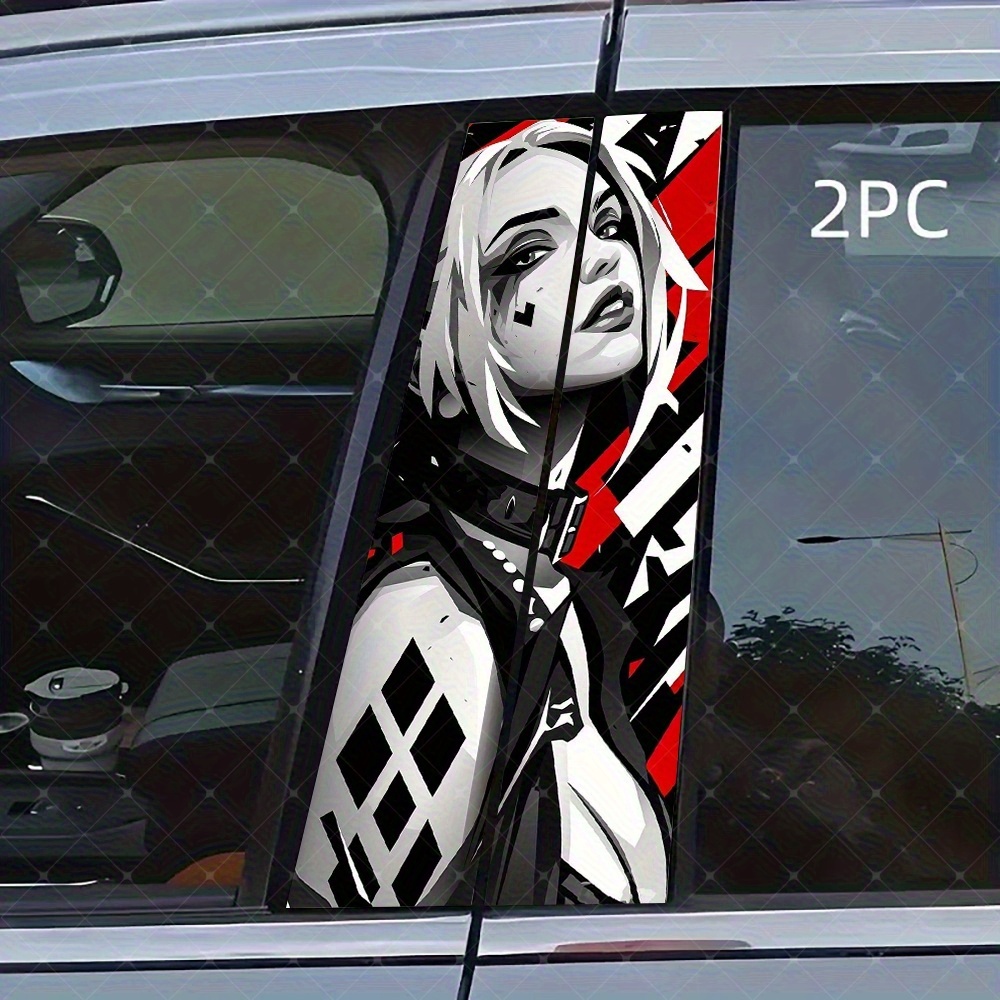 2pcs Cool Comic Graffiti Car B-pillar Decal Vinyl Decal For Door Column Protection - B-pillar Easy To Stick And Peel, Sun Protection, Water Resistance, Scratch Resistance, Car Decoration Decal Paper