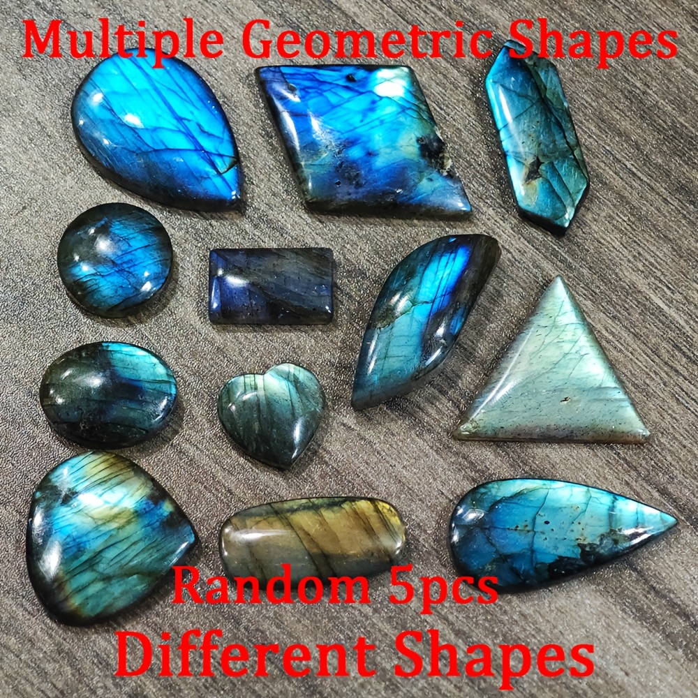 TEMU 5pcs Natural Labradorite Loose Stone Set Random Aurora Flash Gemstone Cabochon Crystalmystical Iridescent Polished Gift Set Random Size Shape