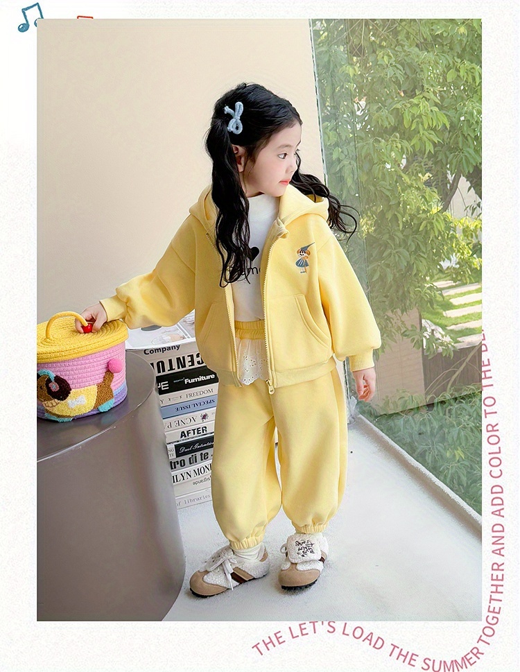 girls cartoon plus velvet thickened hooded sweatshirt trousers suit autumn and winter 2025   trendy baby girl cute cartoon plus velvet casual sports suit two piece suit trendy for outdoor Product details 3