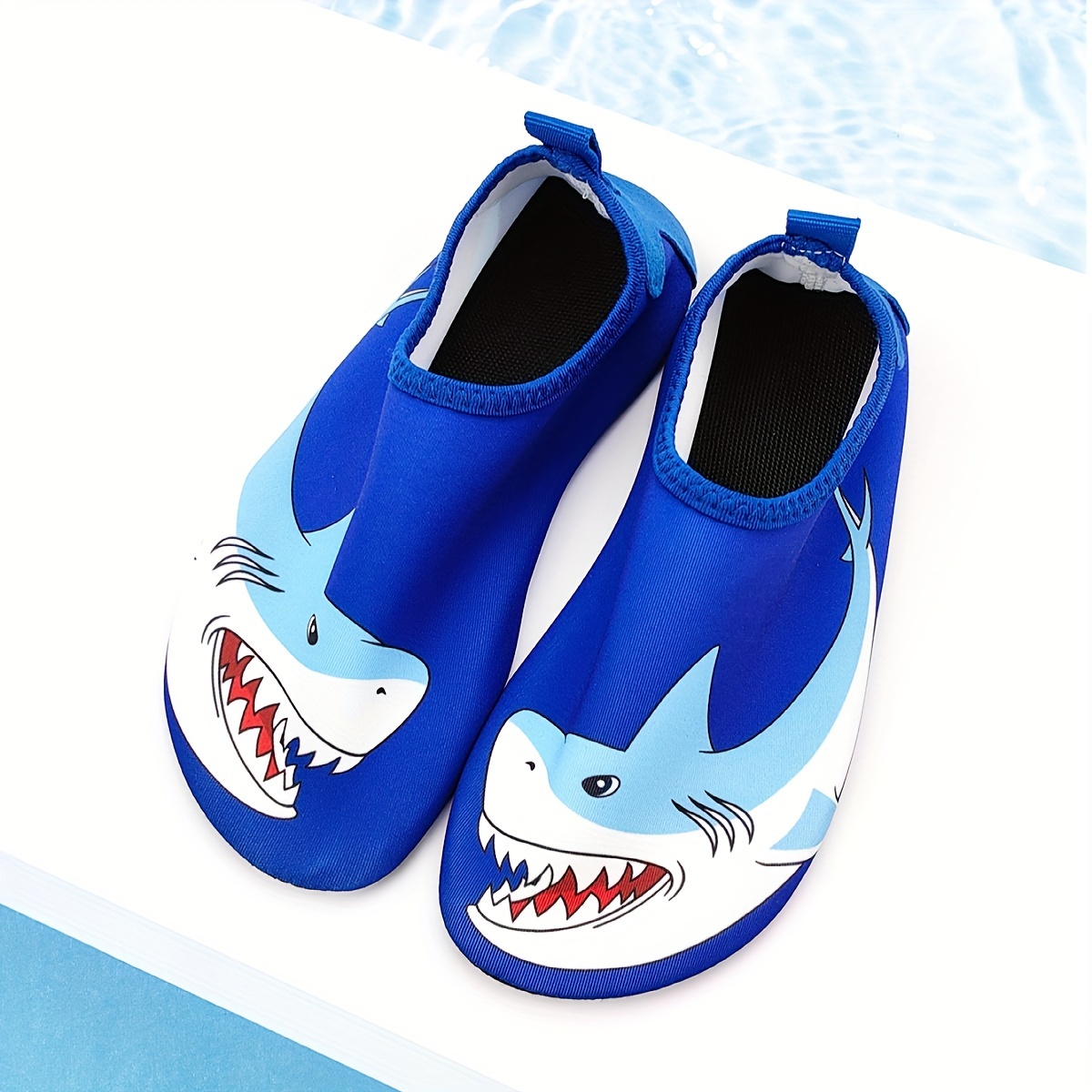

Breathable Lightweight Beach Shoes For Boys, Cartoon Blue Shark Slip On Barefoot Shoes, Outdoor Swimming Surfing Wading Shoes, Soft Sole Water Shoes, Elastic Socks Shoes