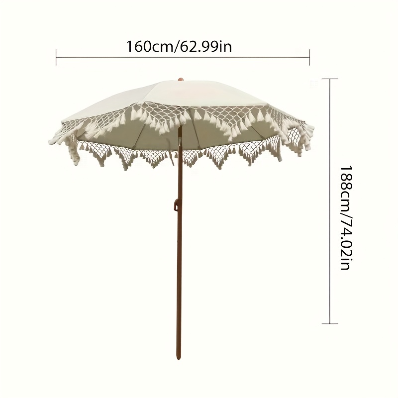 Image of Bohemian Iron Outdoor Sun Umbrella - Swivel & Height Adjustable, Tear-resistant Round Patio Canopy With Lace Trim, 100% Polyester Fabric For Beach, Garden, Pool And Camping Use