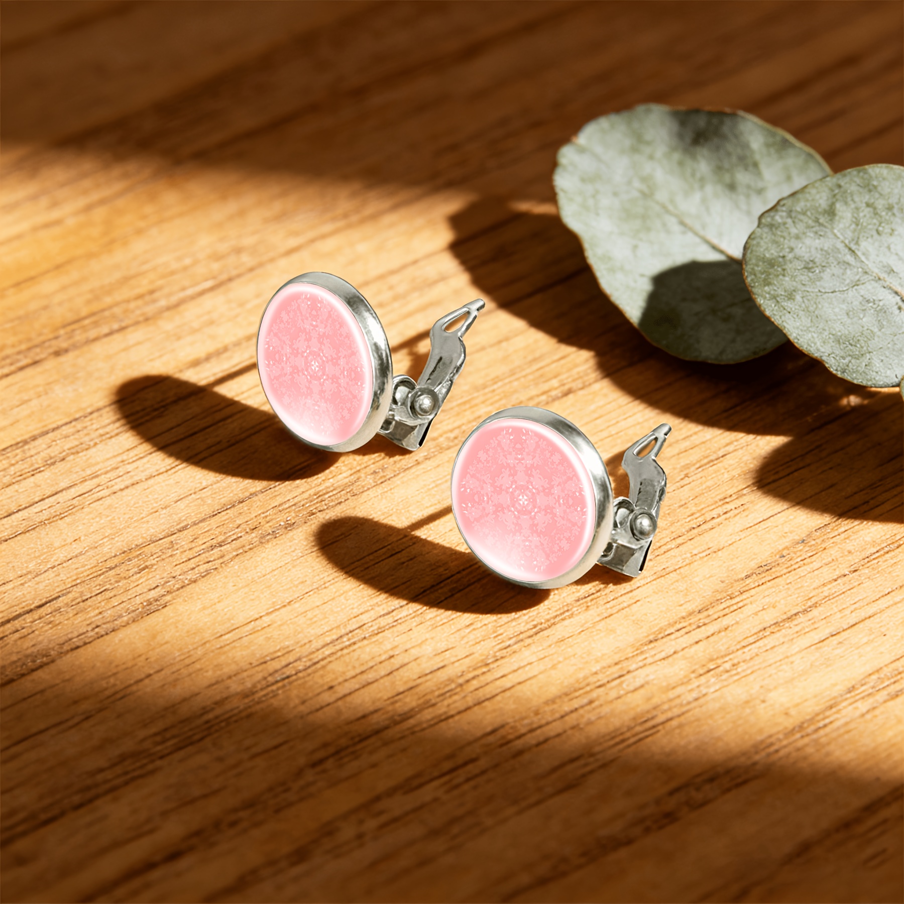 2pcs Set of No-Pierced Ear Clip Round Glass Face Earrings