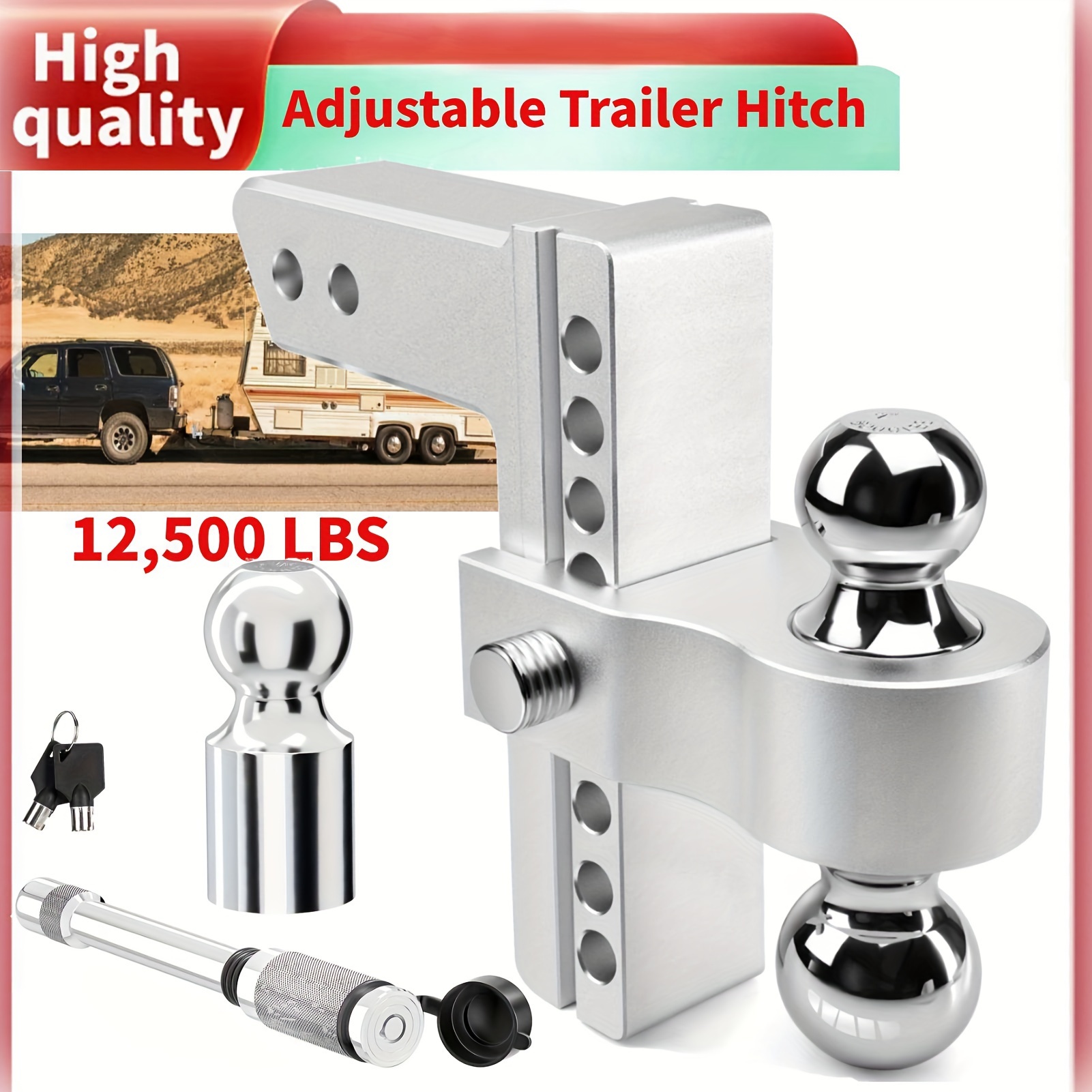 

Fdit Trailer ( 2- ) - Duty Aluminum Tow Hitches 8- Drop/rise For (12, 500 Lbs Gtw) - Double -theft Locking Pin, Steel - Tow