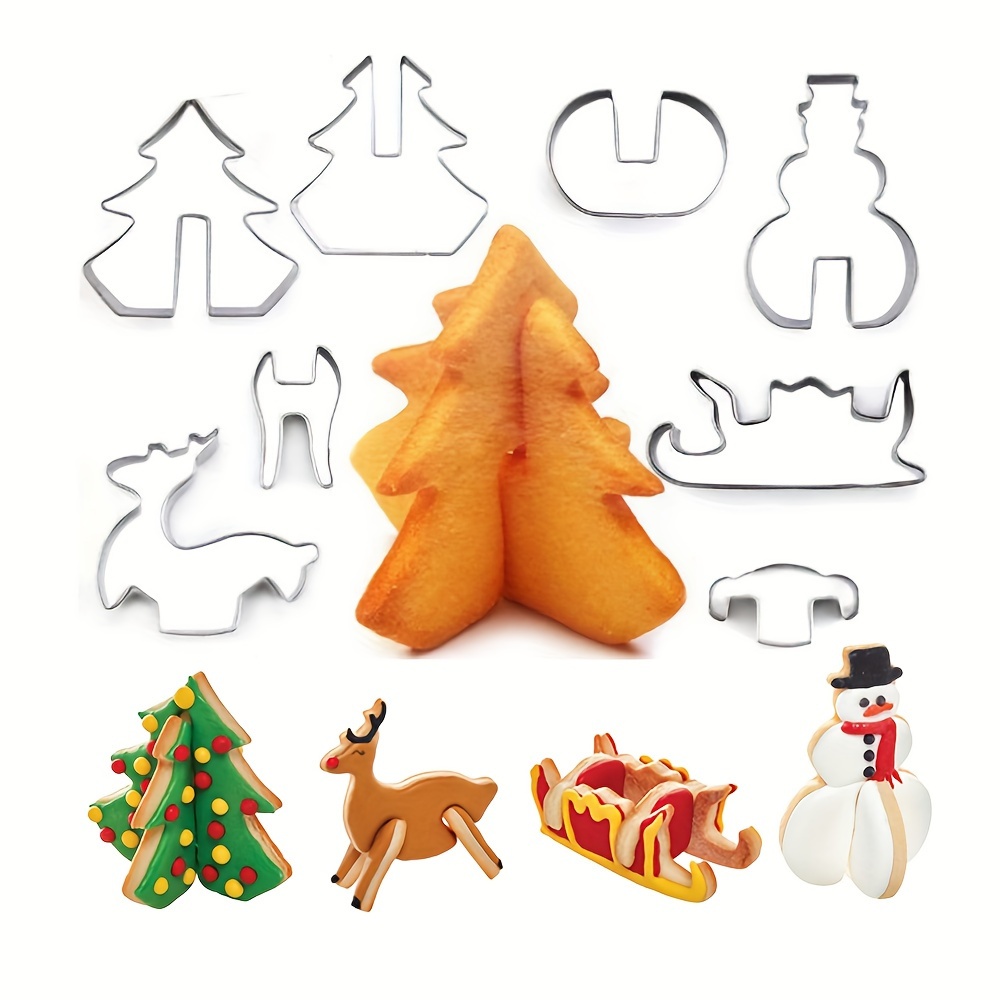 

8pcs Christmas Cookie Cutter Set - Stainless Steel 3d Holiday Shapes: Snowman, Reindeer, Sleigh, Tree & More For Baking