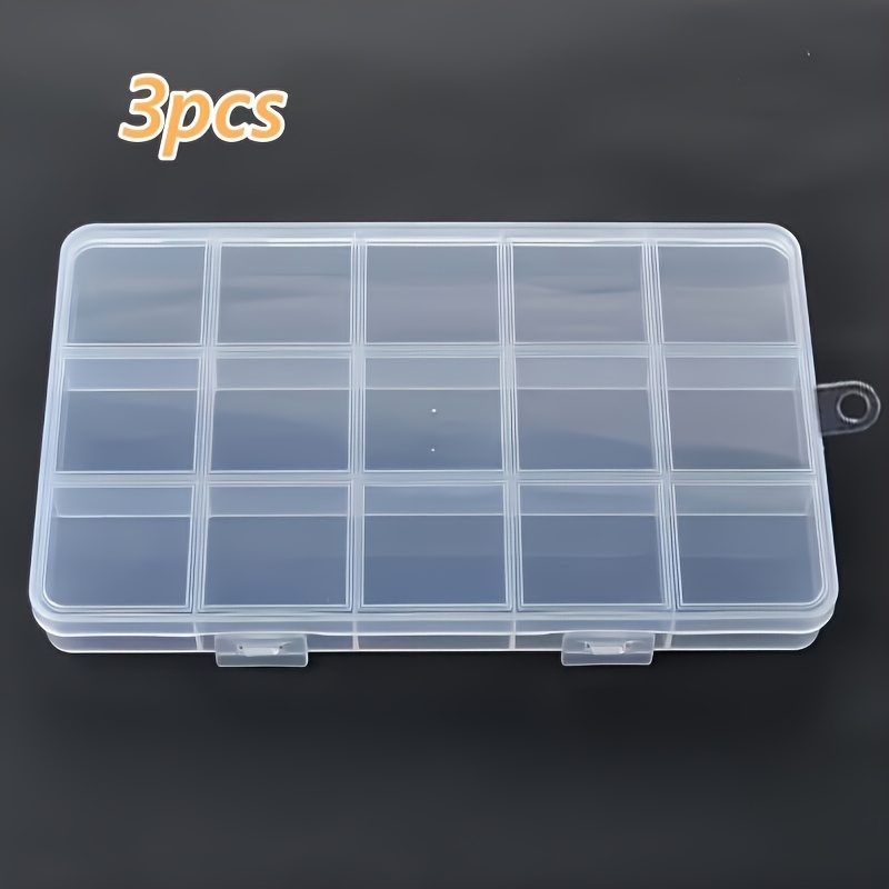 TEMU 3pcs Fixed 15-compartment Multi-grid Storage Box, Transparent Plastic Storage Box - Multifunctional Jewelry, Beads, Craft Supplies, And Small
