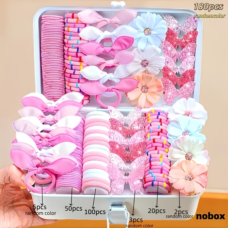 TEMU Set de accesorios para el cabello de aleatoria de 180 piezas, con flores de simulación 3D, dulce y lindo, sombreros multifuncionales, adecuados