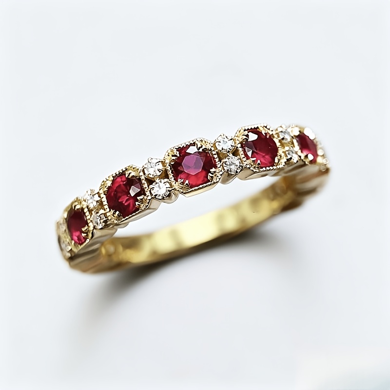Women's Vintage Inlay Red Zirconia Eternity Ring