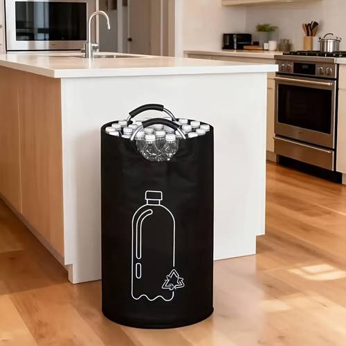 składany kosz do recyklingu o bardzo dużej pojemności - cylindryczna konstrukcja z górnym otwieraniem, wielofunkcyjny kosz do przechowywania butelek plastikowych, składany organizer oszczędzający miejsce, trwały i łatwy w czyszczeniu, nie wymaga zasilania, idealny do recyklingu w domu