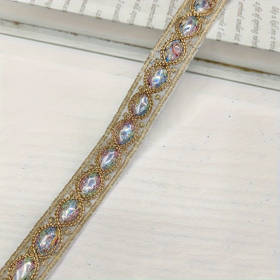 Vintage-Style Lace Trim with Sparkling Beads for Crafts
