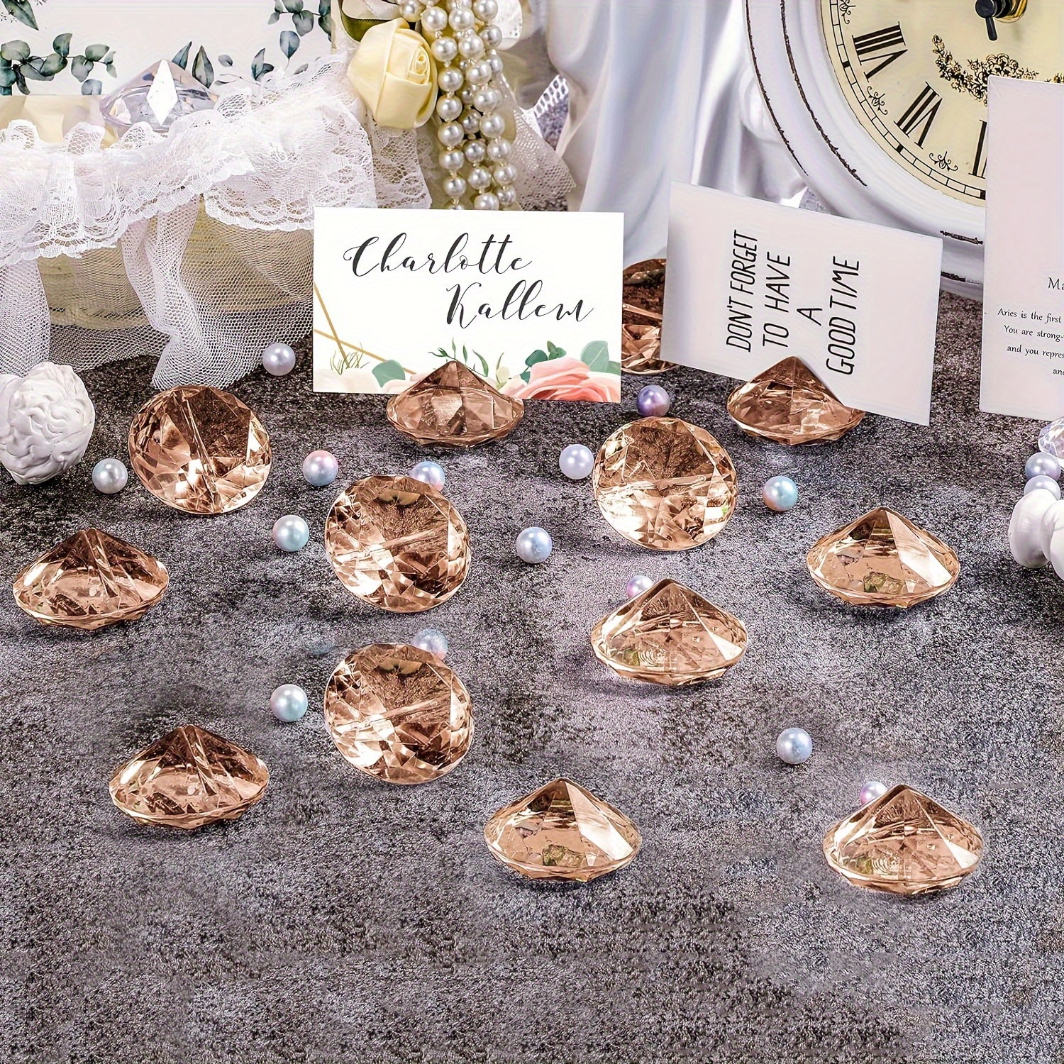 

10pcs, Fake Diamond Card Holders, Rose Golden Business Card Holders, Acrylic Crystal Table Number Holder, Table Card Stands For Party Wedding Table Decoration