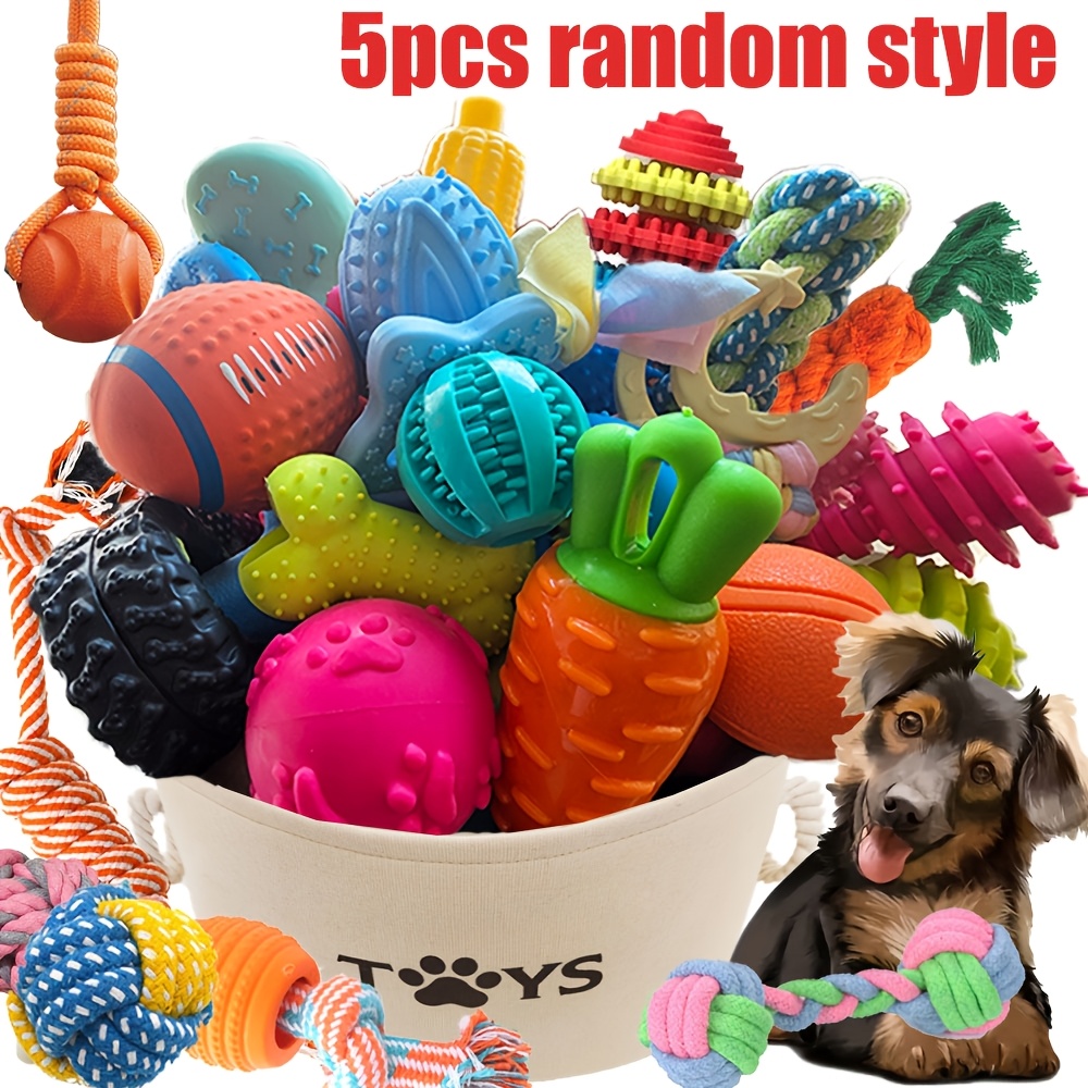 TEMU 5/15pcs Assorted Dog Chew Toy Gift Set, Pet Toy Collection, Squeaky And Durable For Chewing, Aids Teeth Grinding And Cleaning, Styles, Enriches