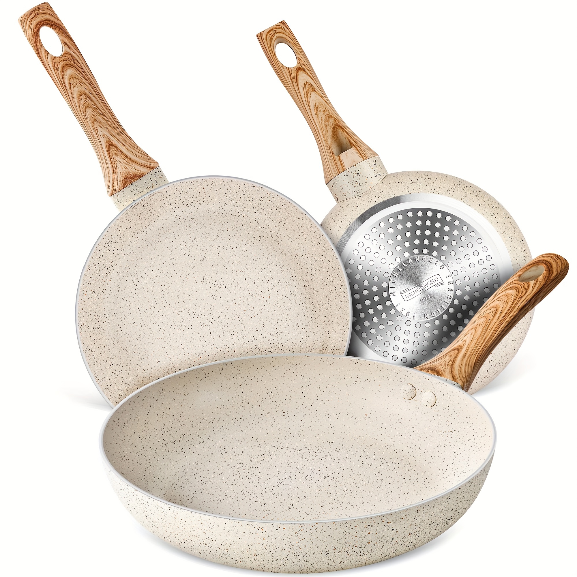 

Non Stick Frying Pans Set, Granite Frying Pans Nonstick, Nonstick Pan Sets For Cooking, 8 Inch, 9.5 Inch And 11 Inch Nonstick Frying Pan Set With Anti-scald Handle, White