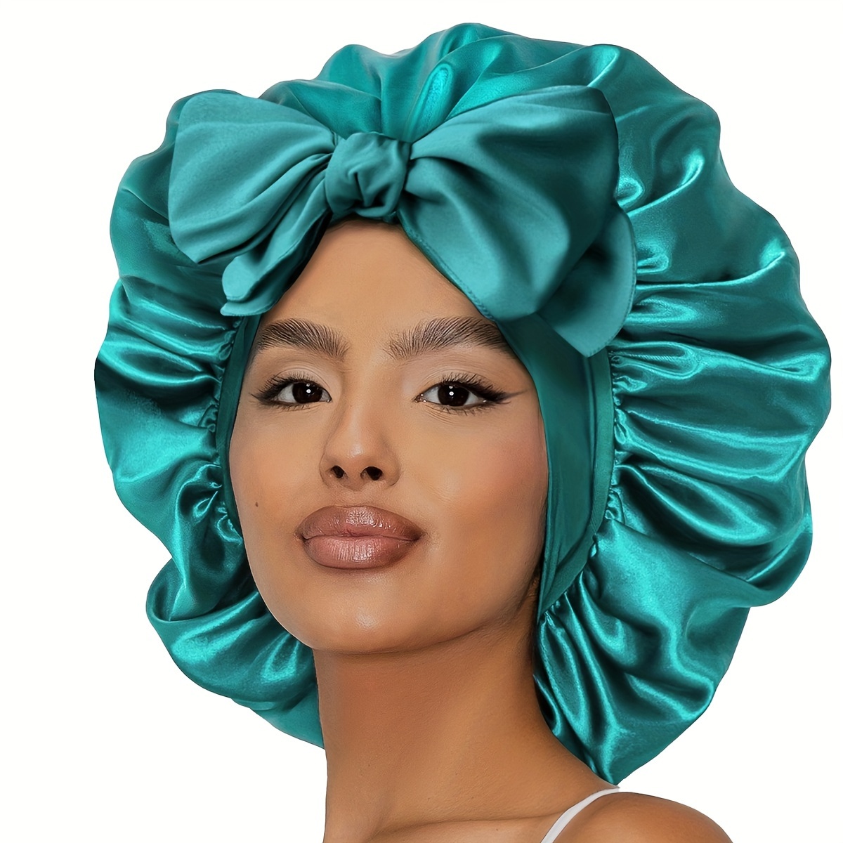 

Sleeping Bonnet Outside Silk Stain Adjustable Straps Hair Bonnet With Tie Band Bonnets For Women Natural Curly Hair