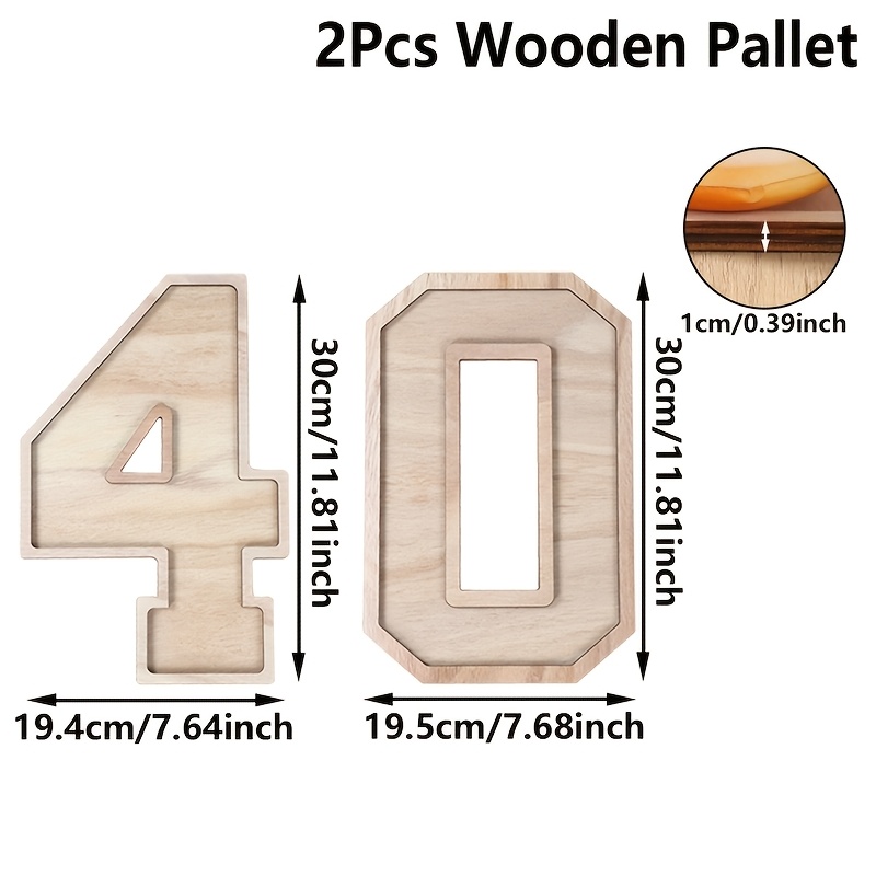 Image of 2pcs Number 40 Shaped Wooden Pallet | Adults Birthday Party Decoration For Home, Happy Birthday Party Supplies, Anniversary Party Decor, Old Birthday Party Wooden Tray, Party Decorative Tray