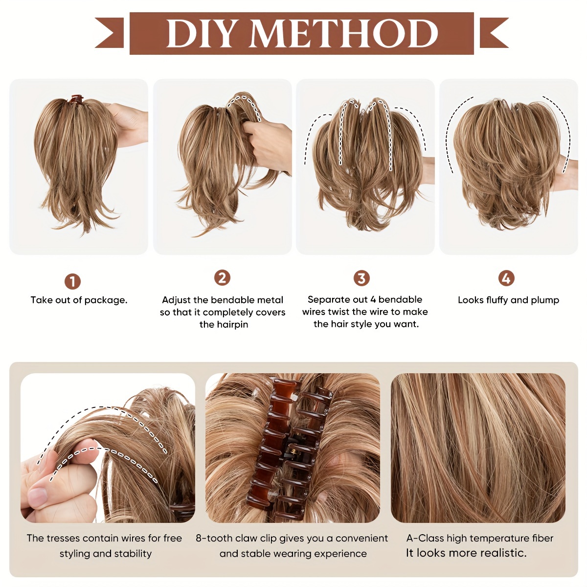   hair piece messy bun short synthetic ponytail and   extensions for women claw clip hair extension for   halloween christmas details 7