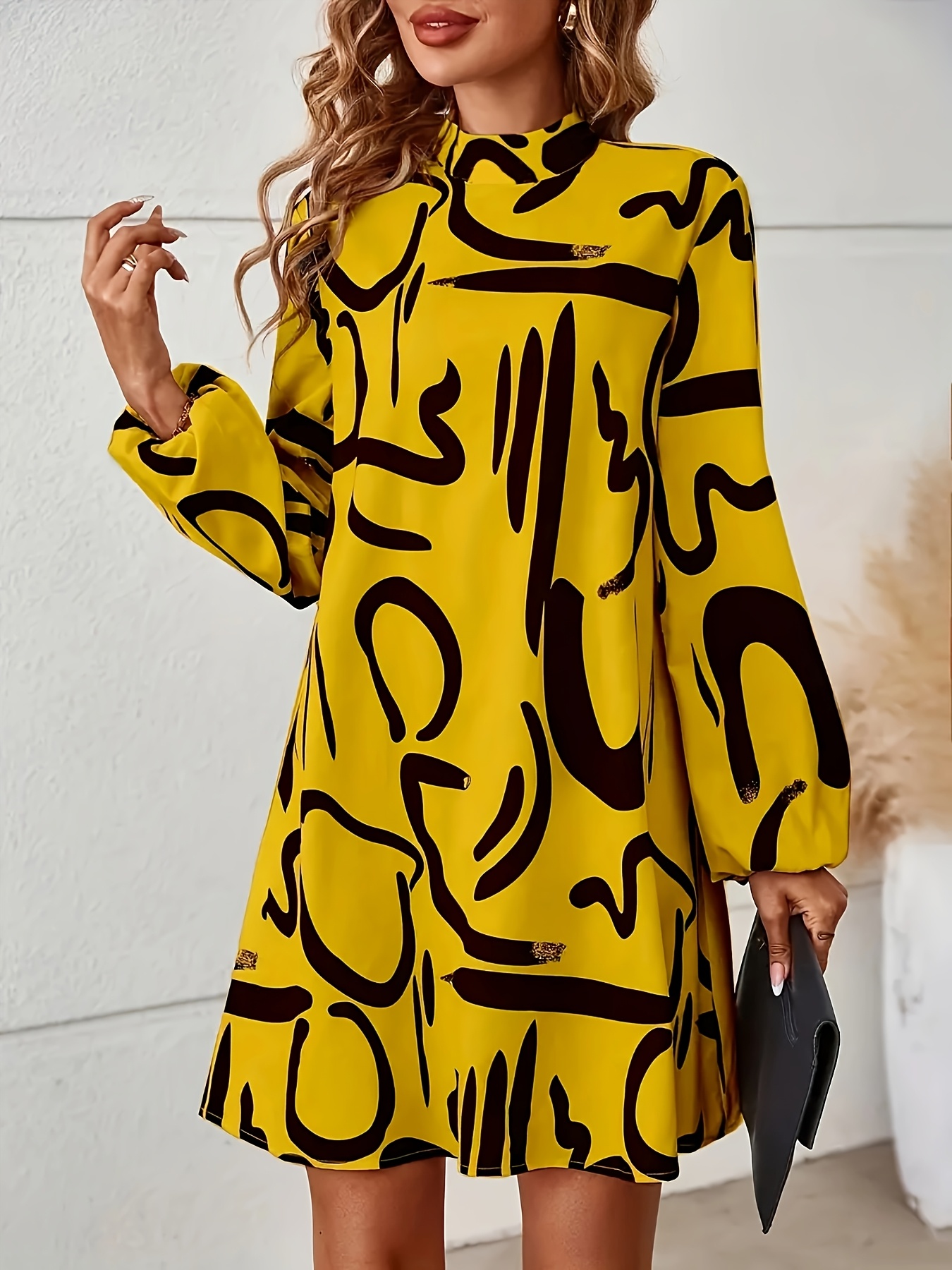plus size women's vibrant yellow black geometric print a Temu