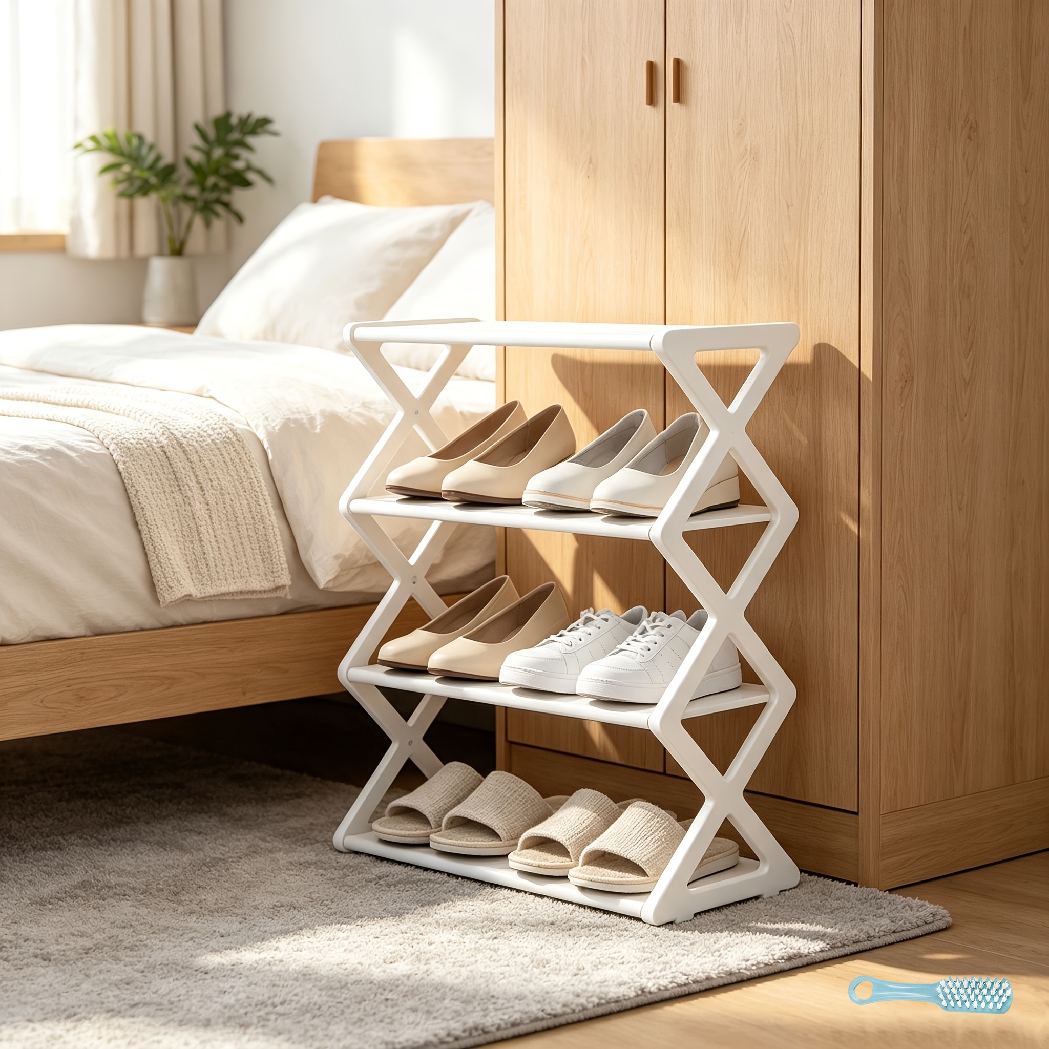 TEMU 4--shaped Shoe Rack, 42 X X 49.5cm Free Combination Entryway Shoe Storage Organizer, Comes With Free Shoe Brush