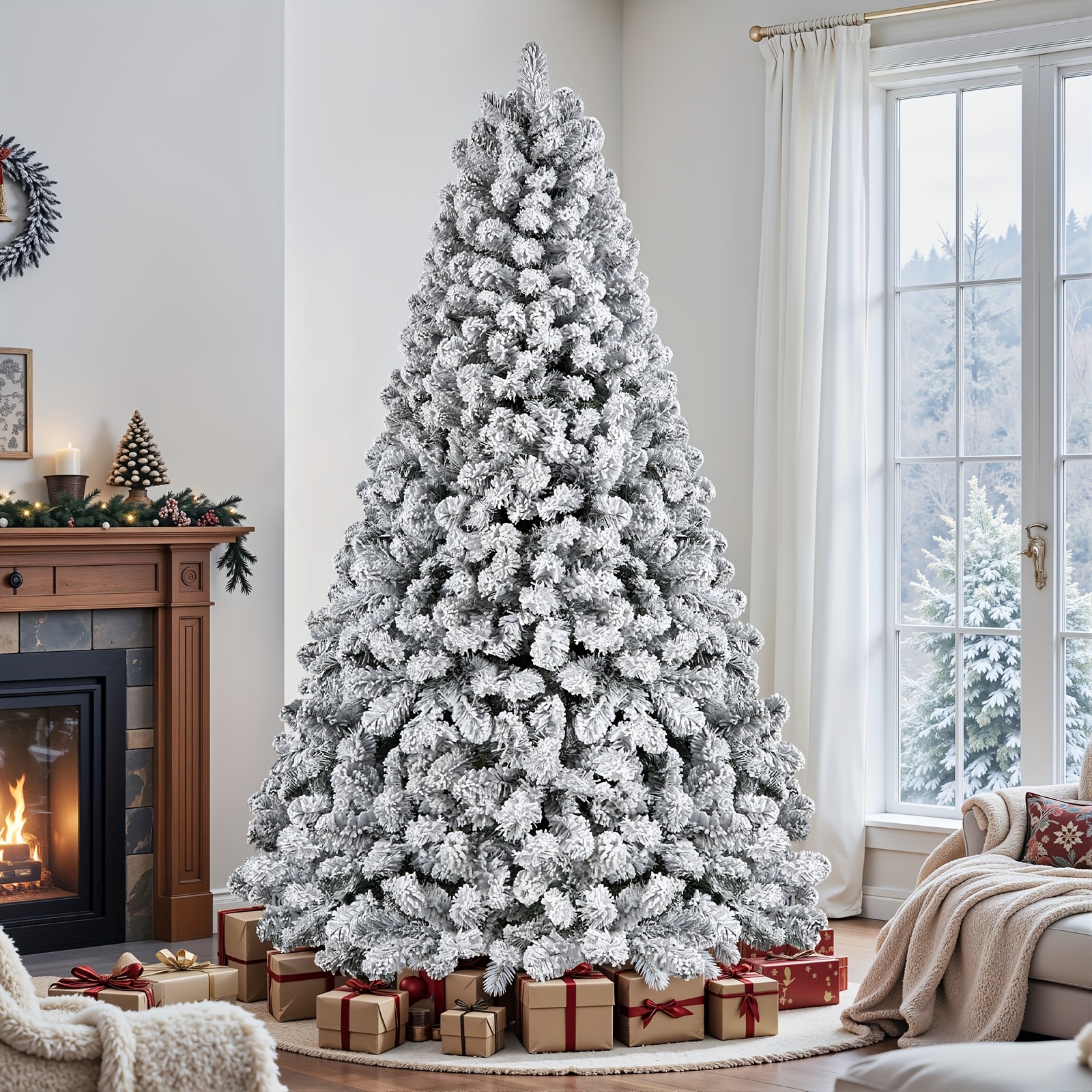 4 5 6 7 7 5 9ft full snow flocked xmas tree 2025 new style - Temu