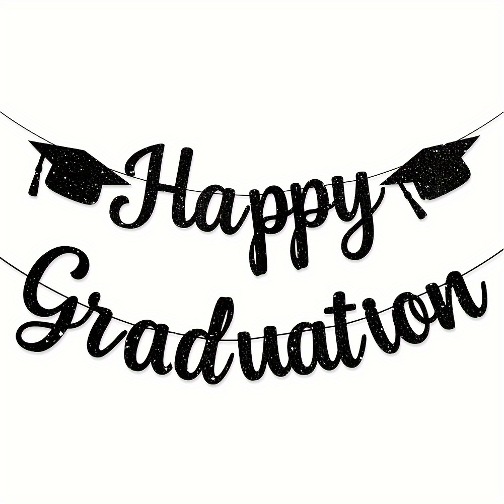 2024 Graduation Party Decor - Diy Sparkle Banner, Black & Golden | Happy Grad Celebration Signs For Class Of 2024