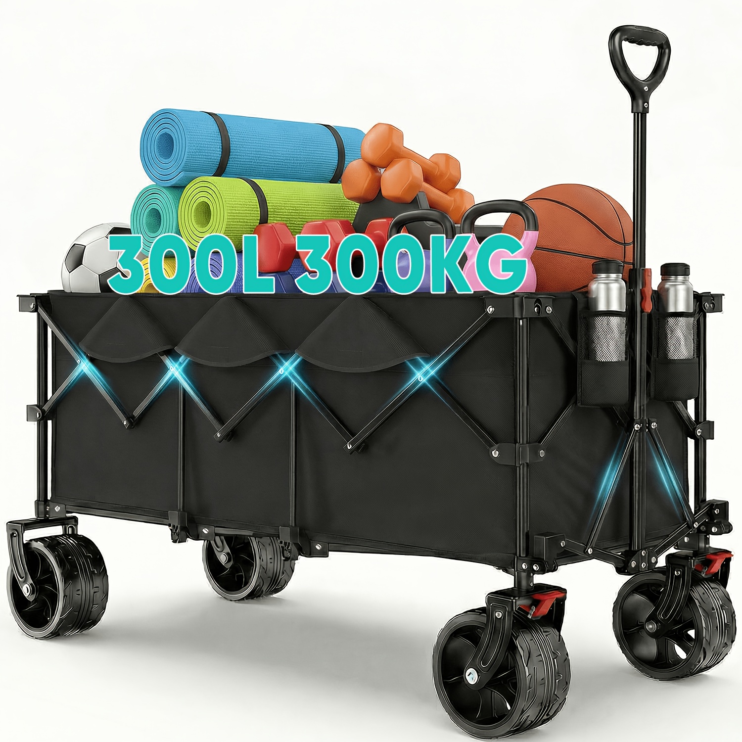 TEMU Carrello a pieghevole XXXL, capacit� 300L, carico 300KG, carrello pieghevole con ruote extra-larghe 15X8 cm i , trasporto istantaneo a 4 vie