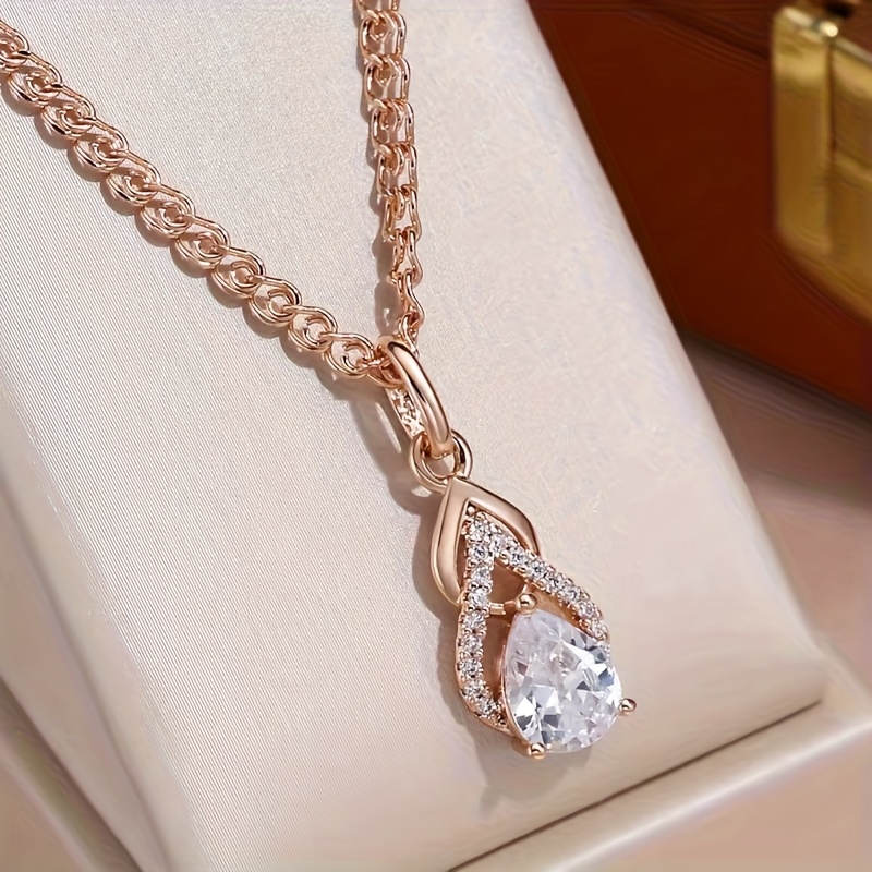 Image of Tear Drop Shape White Synthetic Synthetic Zirconia Elegant Geometric Pendant Women Necklace Wedding Jewelry Luxury Accessories