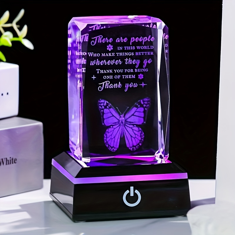 

3d Glass Ball Crystal Butterfly Night Light With Colorful Led Base Inspirational Thank You Gifts For Coworkers Teachers Appreciation On Birthday Graduation Halloween, Christmas, Thanksgiving