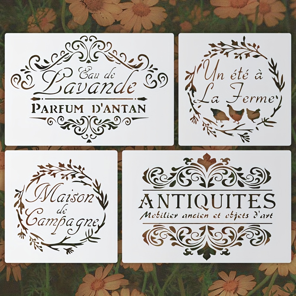 

[top-] 4pcs French Stencils For Diy - Reusable Painting Templates For , Rugs, , & Furniture , Pet