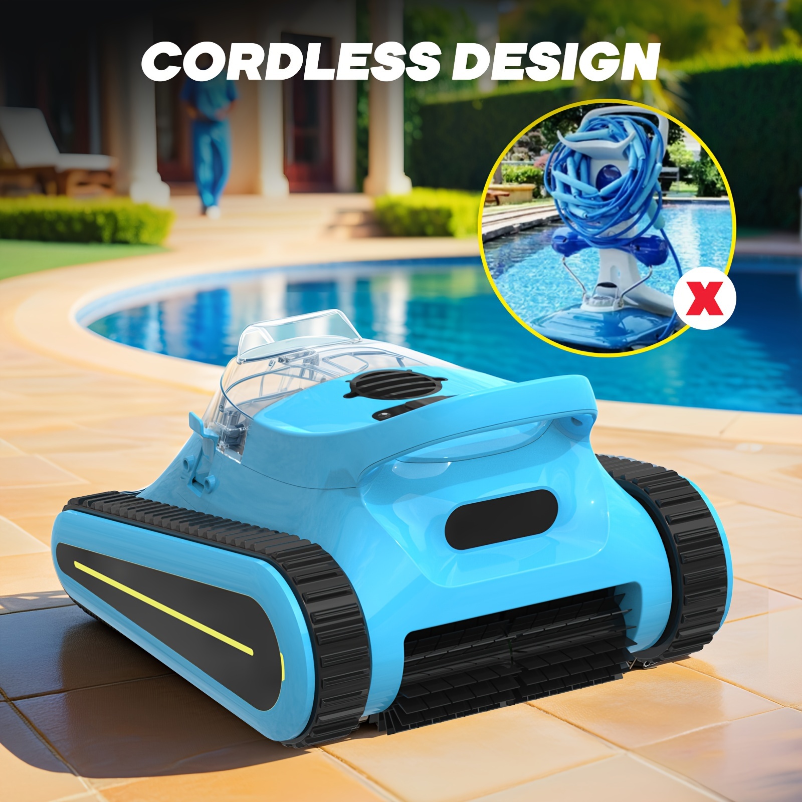 

(blue) Seauto Crab Robotic Pool Vacuum, Cordless Robotic Pool Cleaner For Inground Pools, Wall Climbing, Sonar Navigation