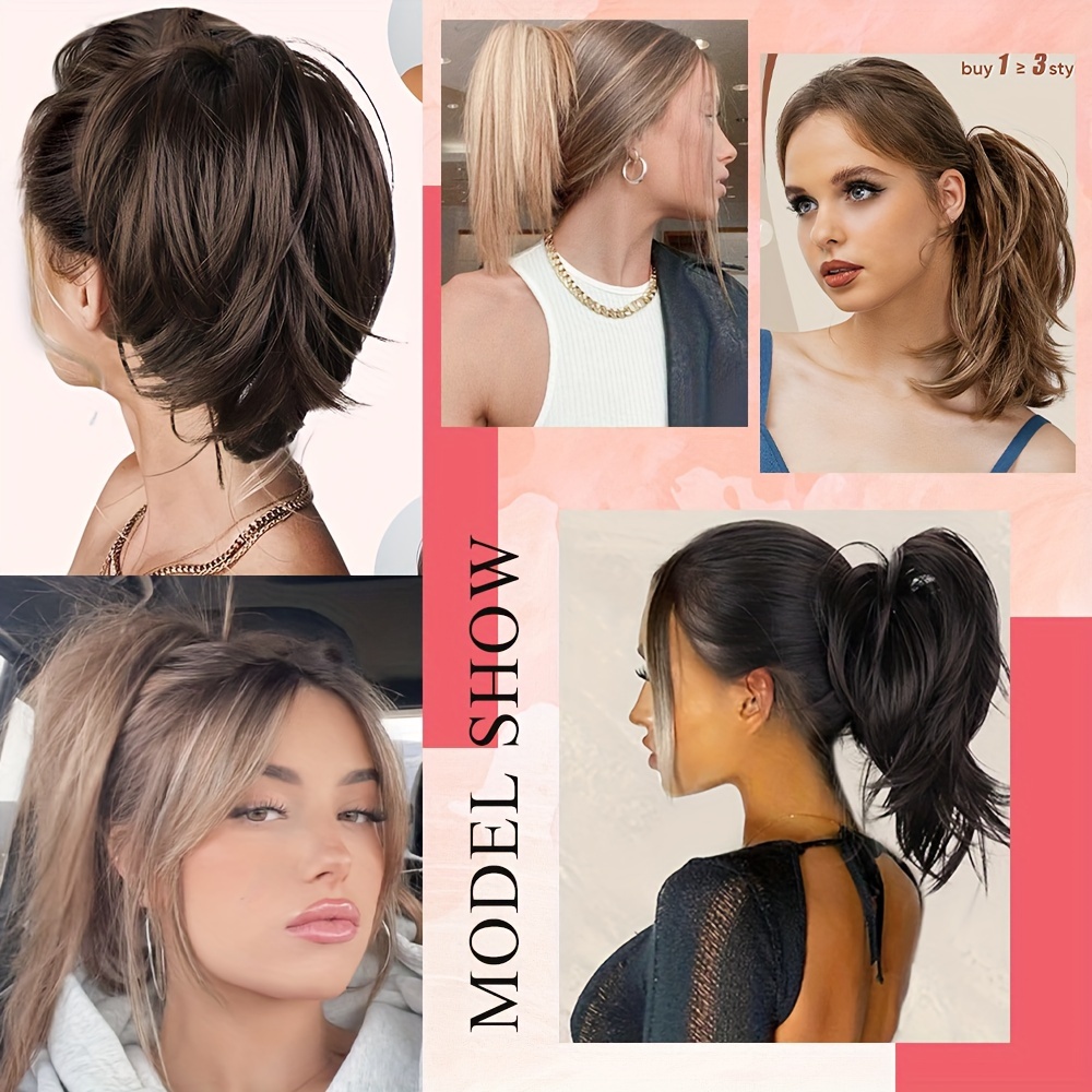 ponytail extension 12in 30cm short claw clip on pony tails hair extensions for women girls synthetic highlight soft fully natural straight bun hair piece   ponytails hairpiece fluffy   daily use details 3