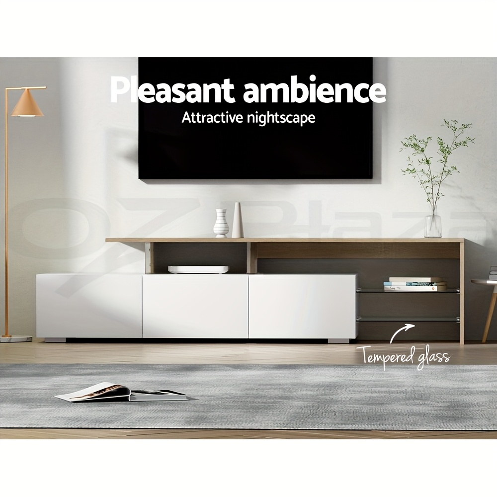   tv unit cabinet entertainment units wood stand table cabinets storage shelf organiser cupboard   room bedroom furniture with 3   drawer high gloss white Product details 2
