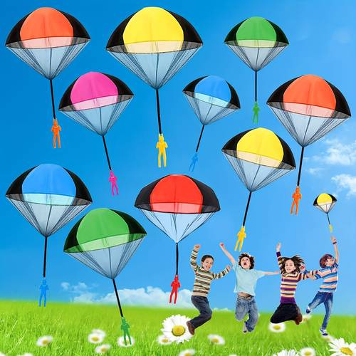 ensemble de 10 parachutes à main amusants pour lextérieur - couleurs multiples, jeu de poche, facile à transporter, interaction parent-enfant, parfait pour les jeux de plage, de parc et de cour, activités familiales, cadeaux de pâques, cadeaux de fête et prix scolaires, couleurs aléatoires