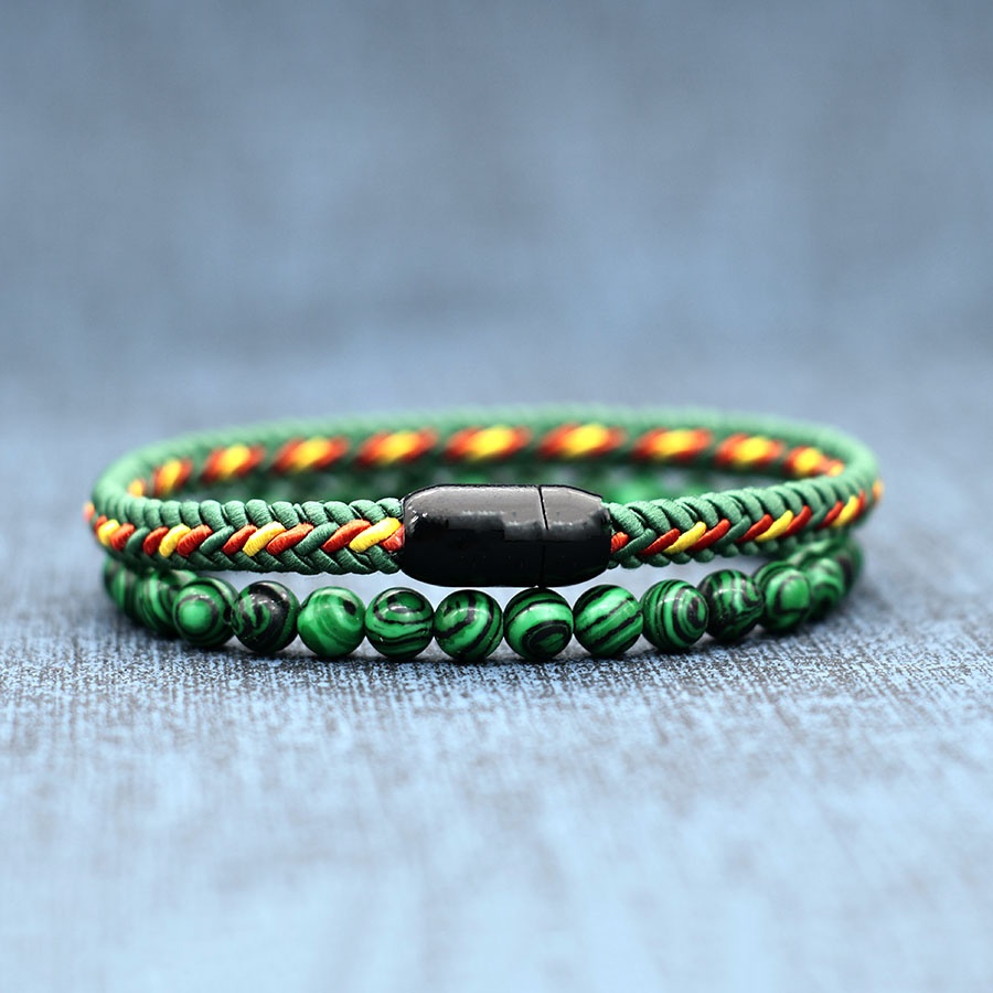 Image of 2pcs Set Of Natural Stone With Colorful Hand Rope, A Versatile Ethnic Style Hand Jewelry Combination For Men And Women