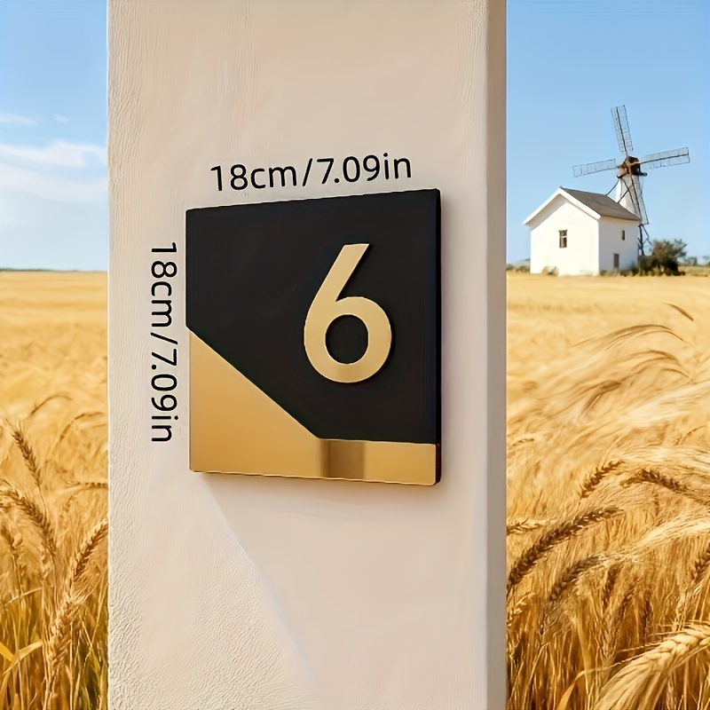 TEMU Plaque de numéro de maison personnalisée en acrylique - Panneau à chiffres dorés avec , fond blanc - Plaque d'adresse murale en plastique