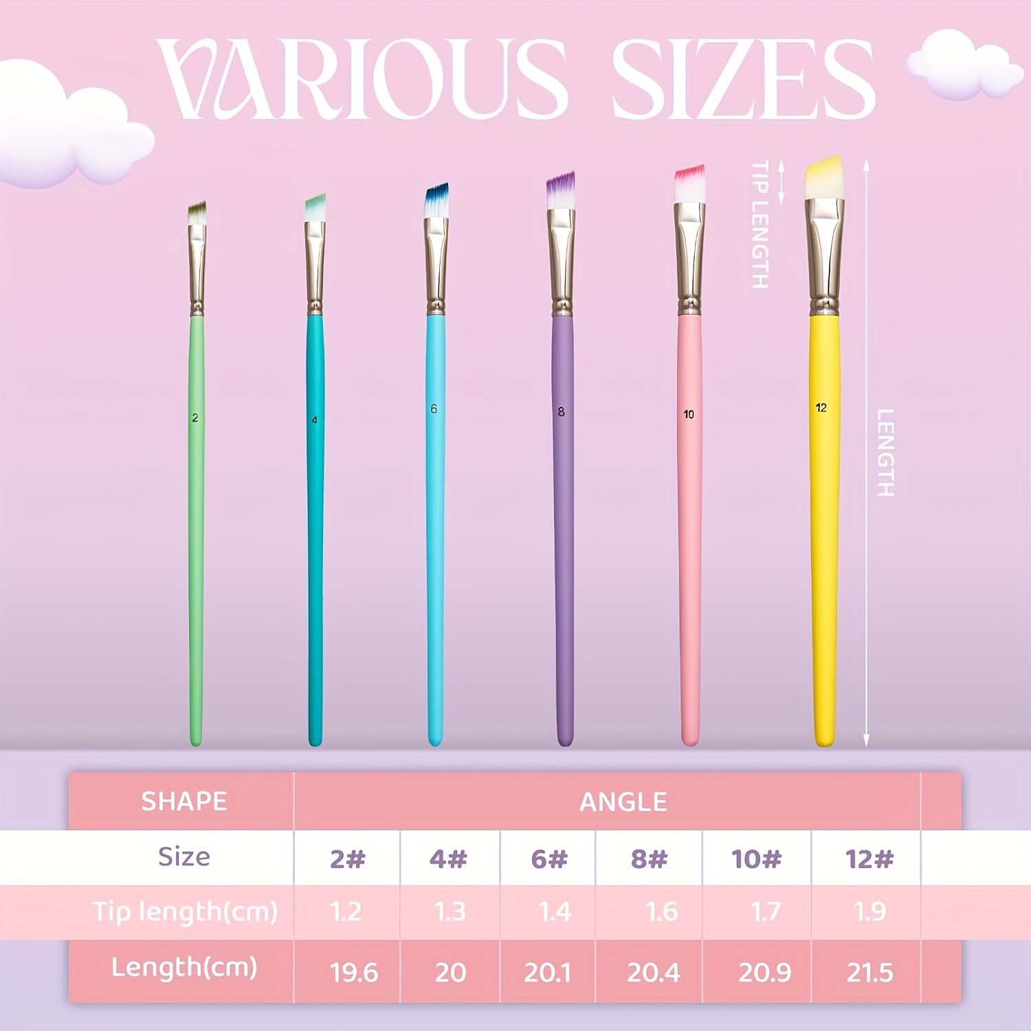 6pcs Macaroon Colour Paint Brush Set, Various Shapes & Sizes