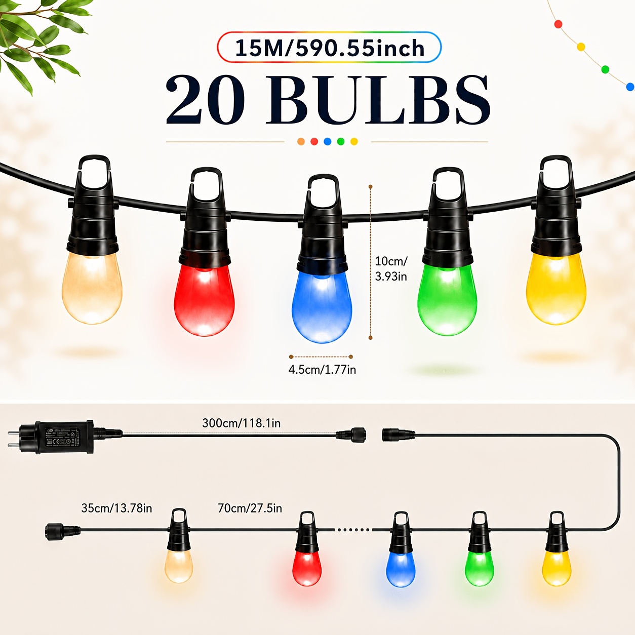 Image of S14 Colorful String Lights, Ip44 Bulb, Smart App And Remote Control Light, Color Changing Each Bulb, Music Sync, Timer And Mode, For Christmas Holiday Decor Gift